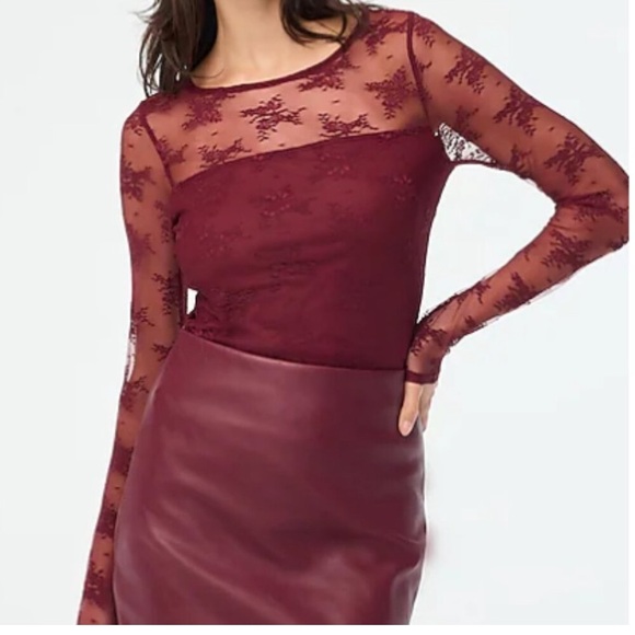 J. Crew Tops - J. Crew Burgundy Floral Lace Lined Top w Stretch Small NWT Sold Out at J. Crew!